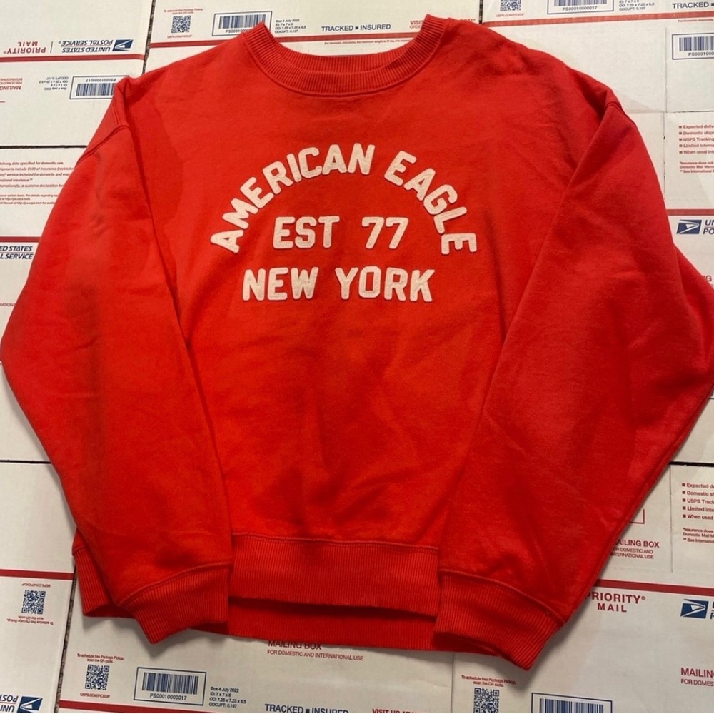 American Eagle Outfitters Red Crewneck Sweatshirt with White Lettering